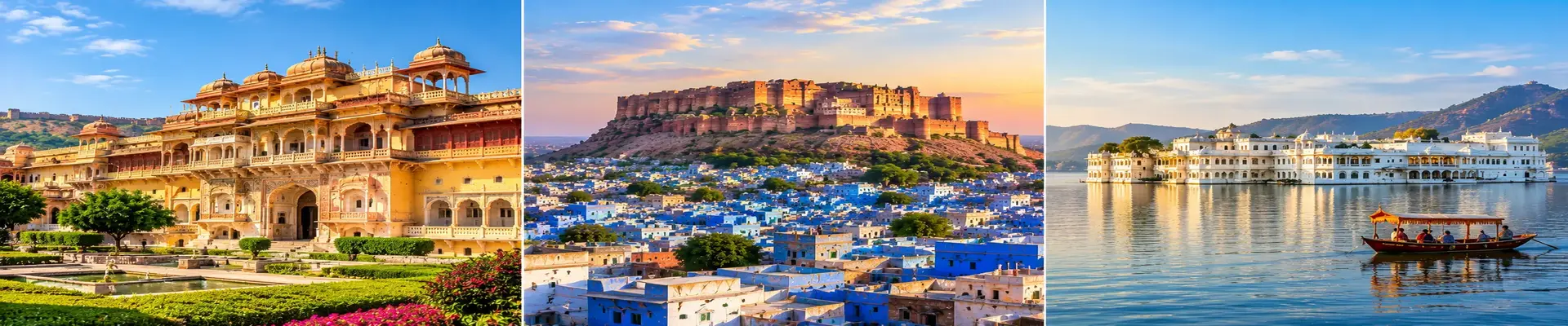 Jaipur Jodhpur Udaipur Tour Package featuring royal forts, palaces, Lake Pichola and cultural attractions across Rajasthan.